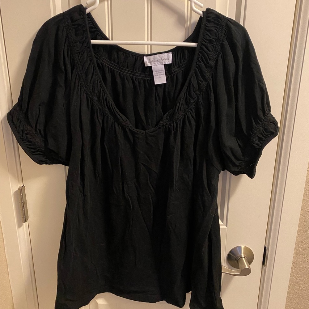 Fashion Avenue XL Top Black Wide Neck Shirt 100 Cotton Blouse